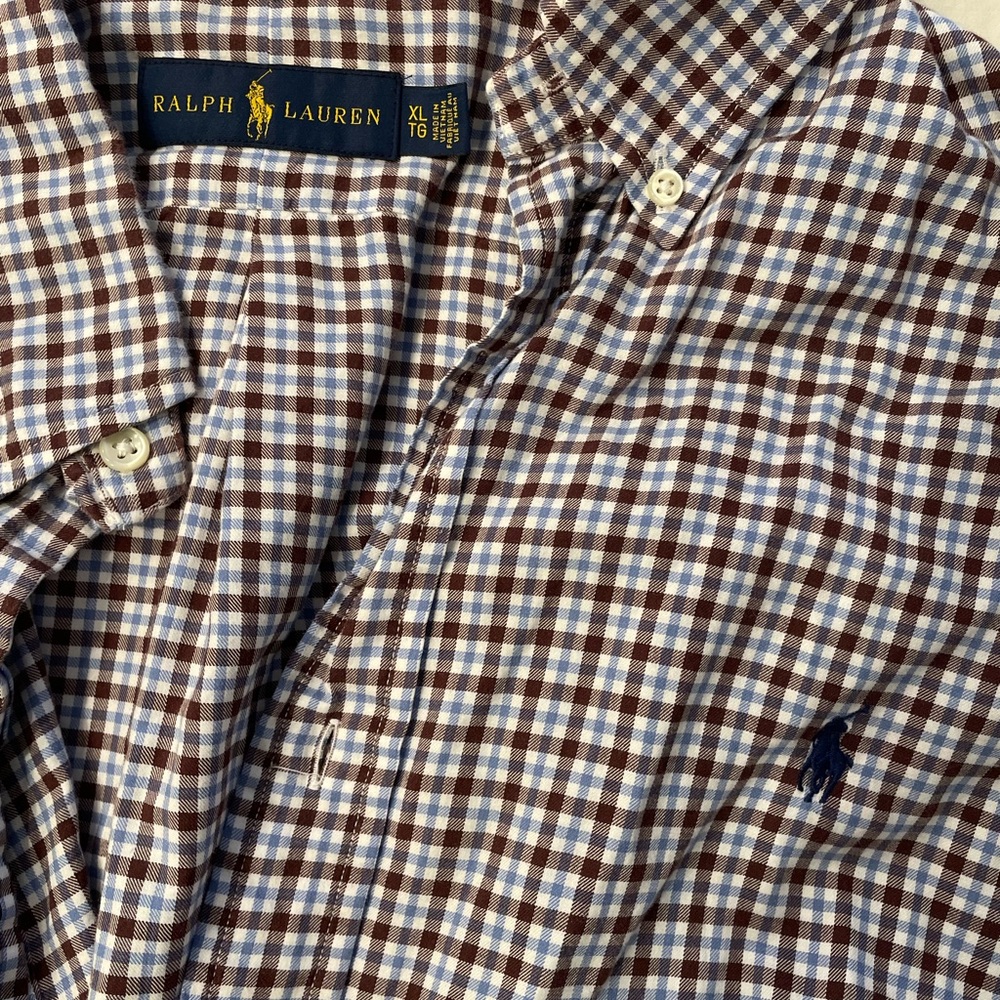 Ralph Lauren Brown, Blue and White Button Down Shirt